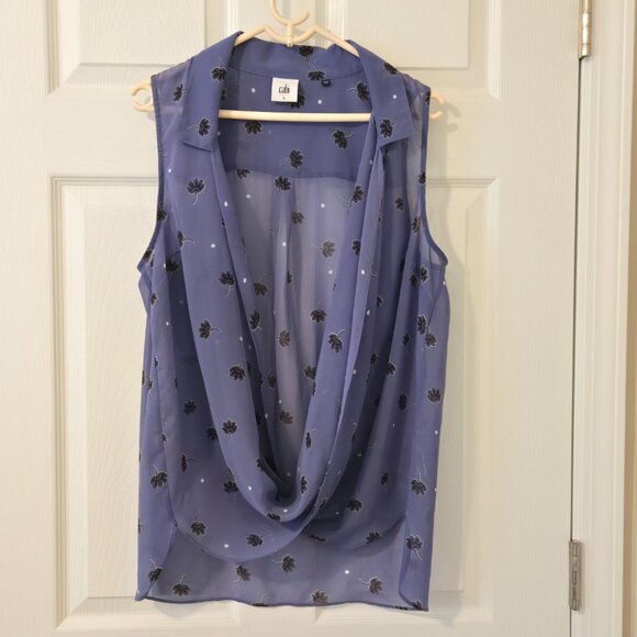 CAbi Crossover Blouse 2 Piece Violet Floral Sleeveless Top Style 5534 Size L - Picture 3 of 11